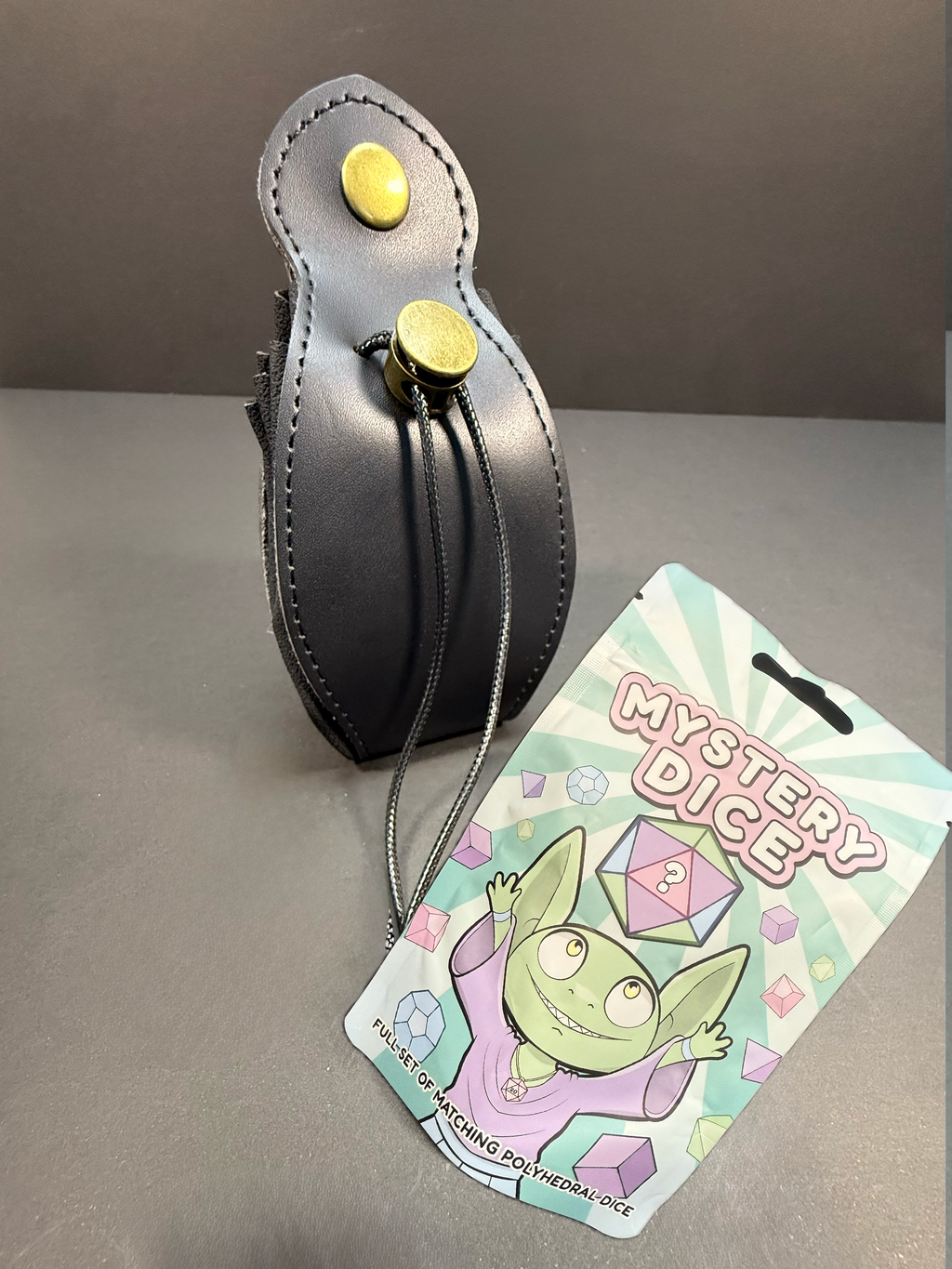 Mystery Goblin Dice & Black Faux Leather Dice Bag Bundle