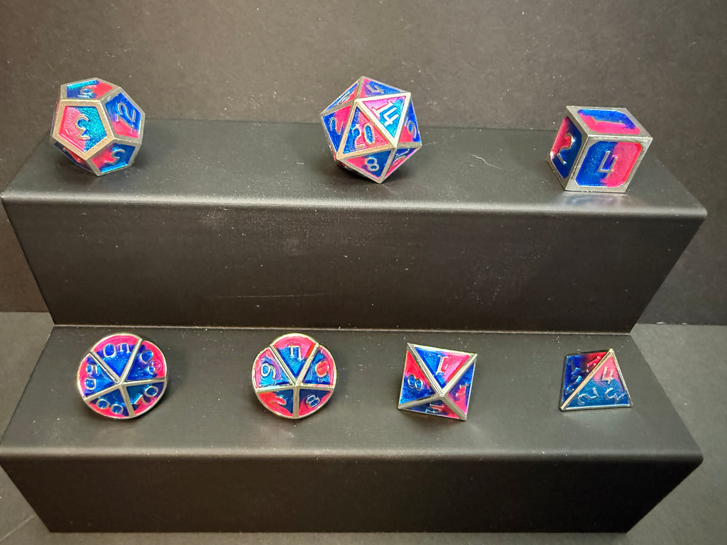 Pink & Blue Solid Metal Dice Set 7PCS