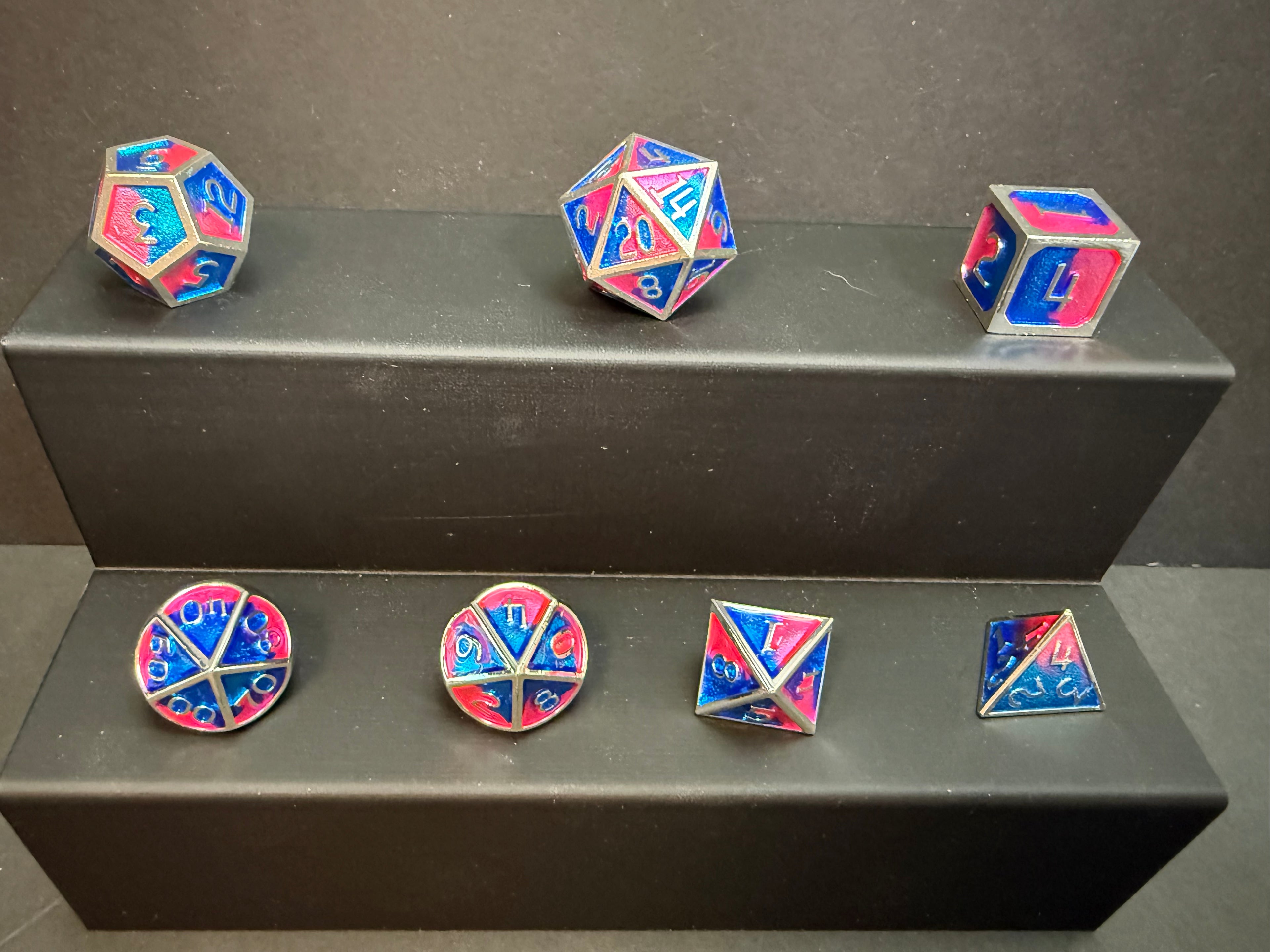 Pink & Blue Solid Metal Dice Set 7PCS