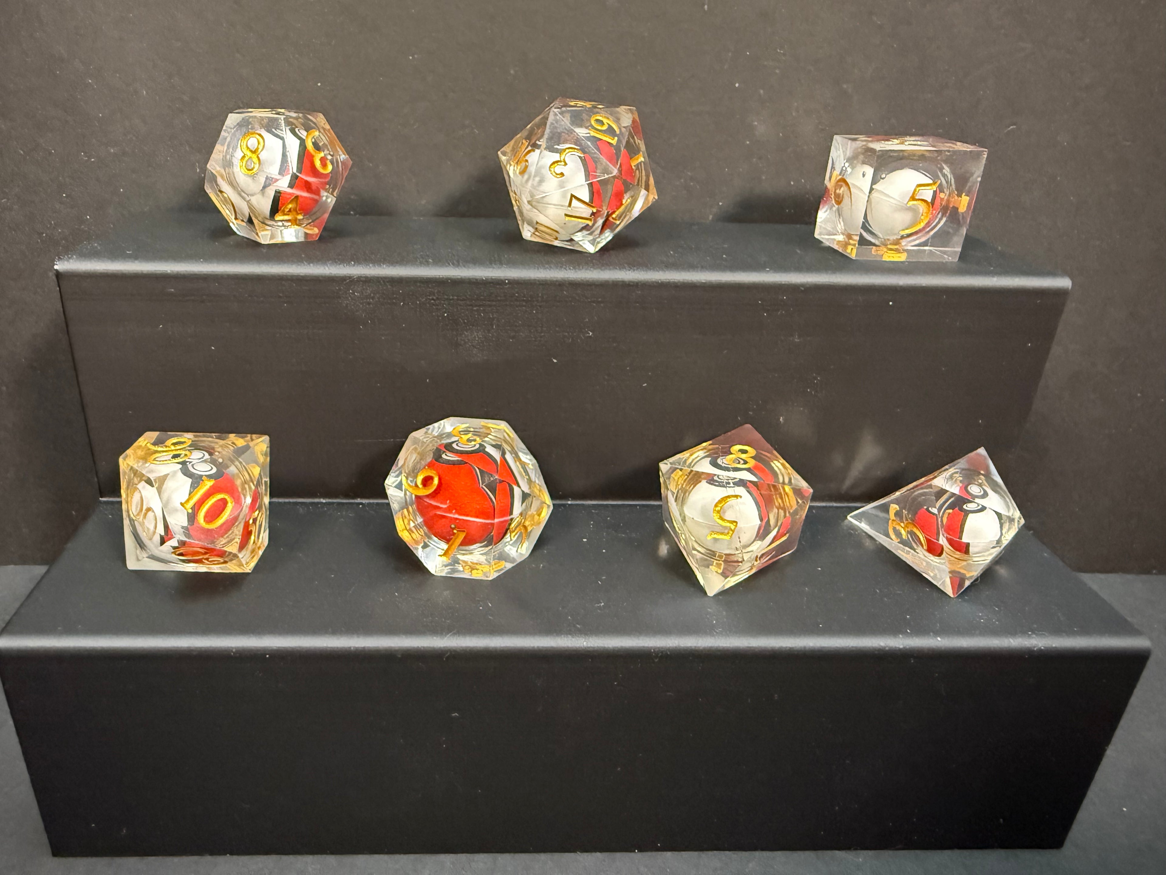 Pokemon Pokeball Rotating Resin Dice Set Gold Numbers 7PCS