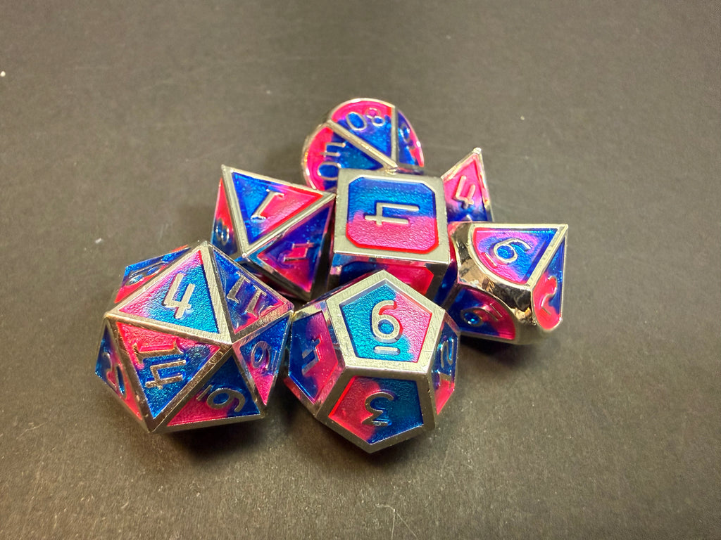 Pink & Blue Solid Metal Dice Set 7PCS