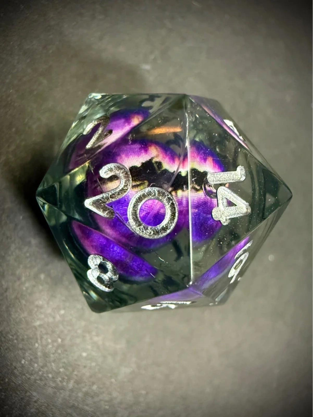 Purple/Black Eye 20mm D20 Dice Life Counter Spindown