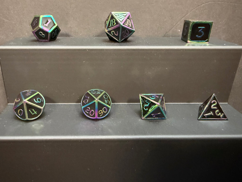 Black & Oilslick Solid Metal Dice Set 7PCS