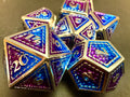 Purple -Blue and Silver Solid Metal Dragon Skin Dice Set 7PCS