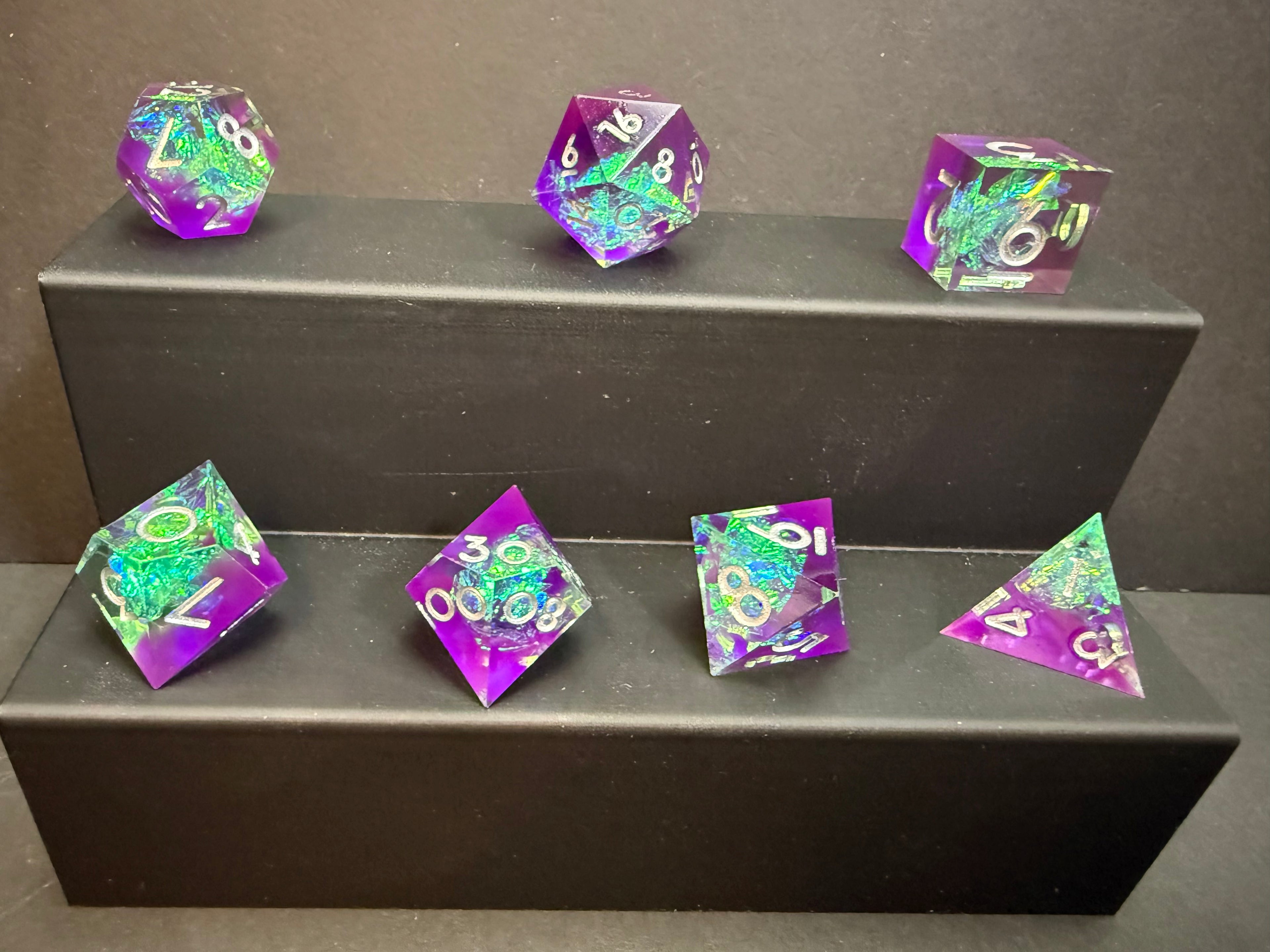 Purple & Green Resin Dice Set 7PCS