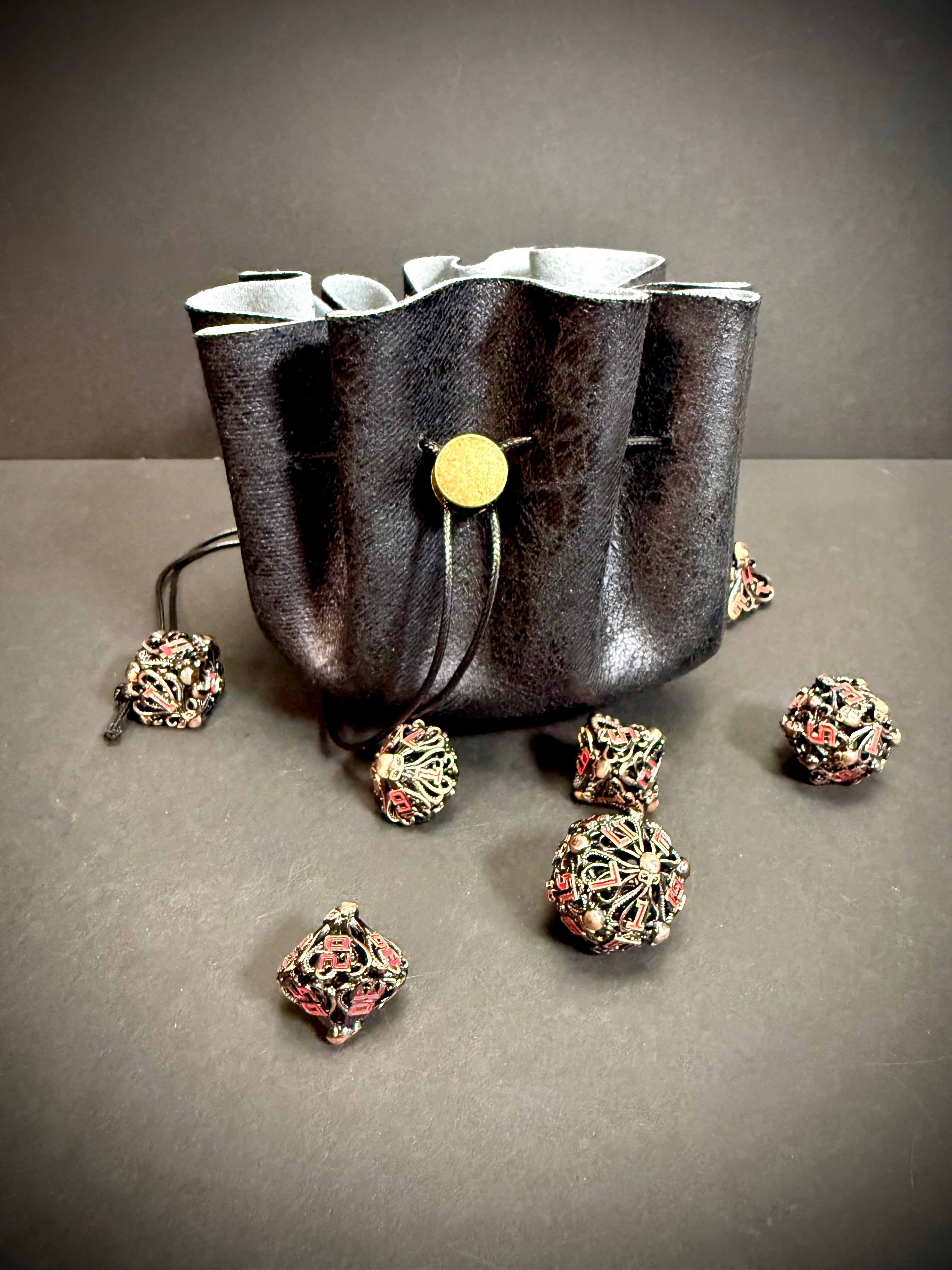 Midnight Lotus Faux Leather Dice Bag - Tray-Style