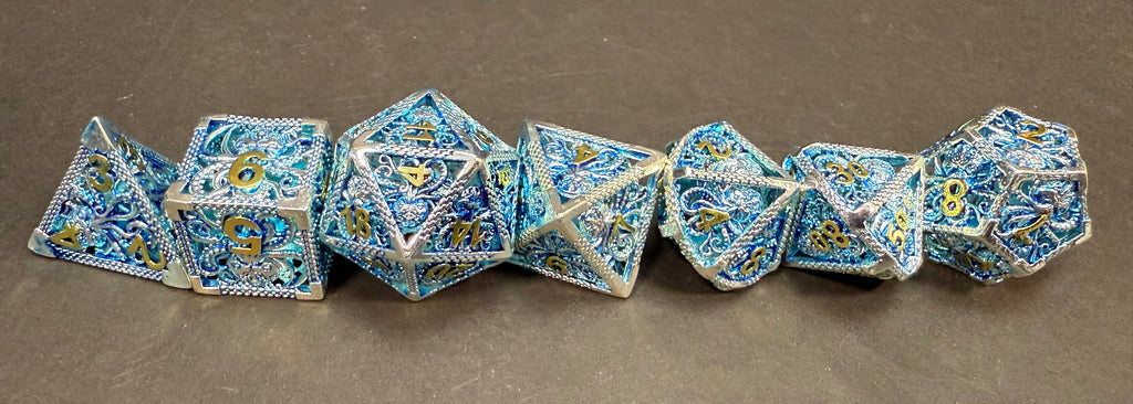 Blue & Silver Metal Octopus Design Dice Set 7PCS