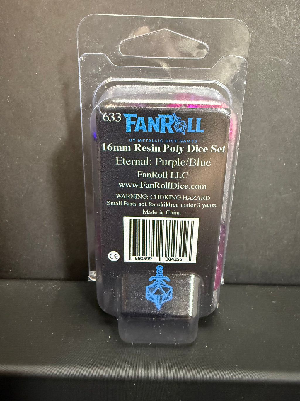 Fanroll 16mm Resin Poly Eternal: Glitter Purple/Blue Dice Set