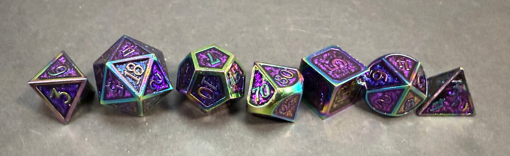 Purple Glitter and Multicolour Solid Metal Dice Set 7PCS