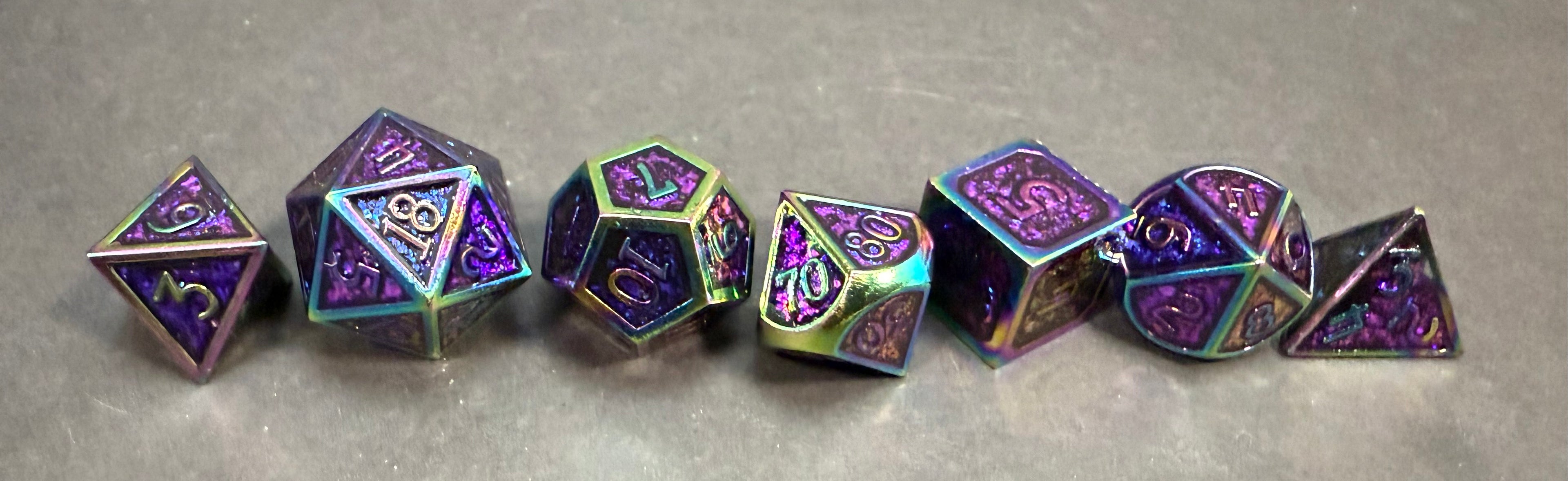 Purple Glitter and Multicolour Solid Metal Dice Set 7PCS