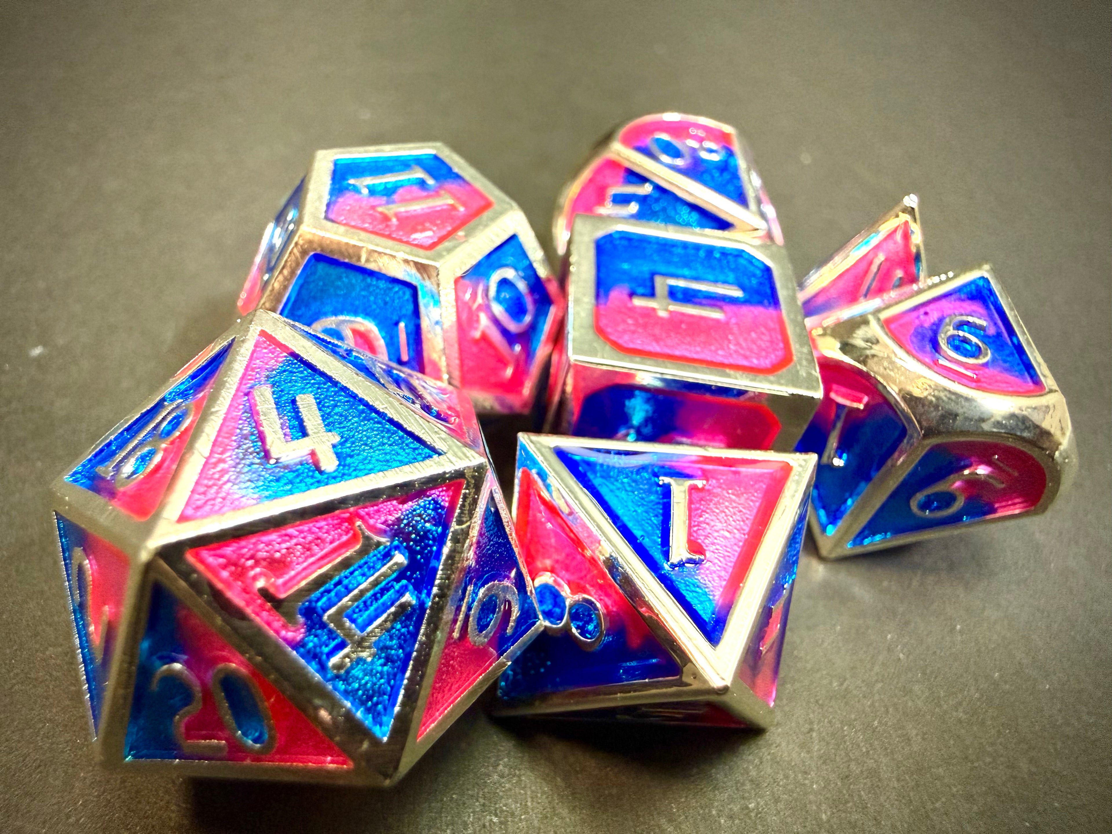 Pink & Blue Solid Metal Dice Set 7PCS