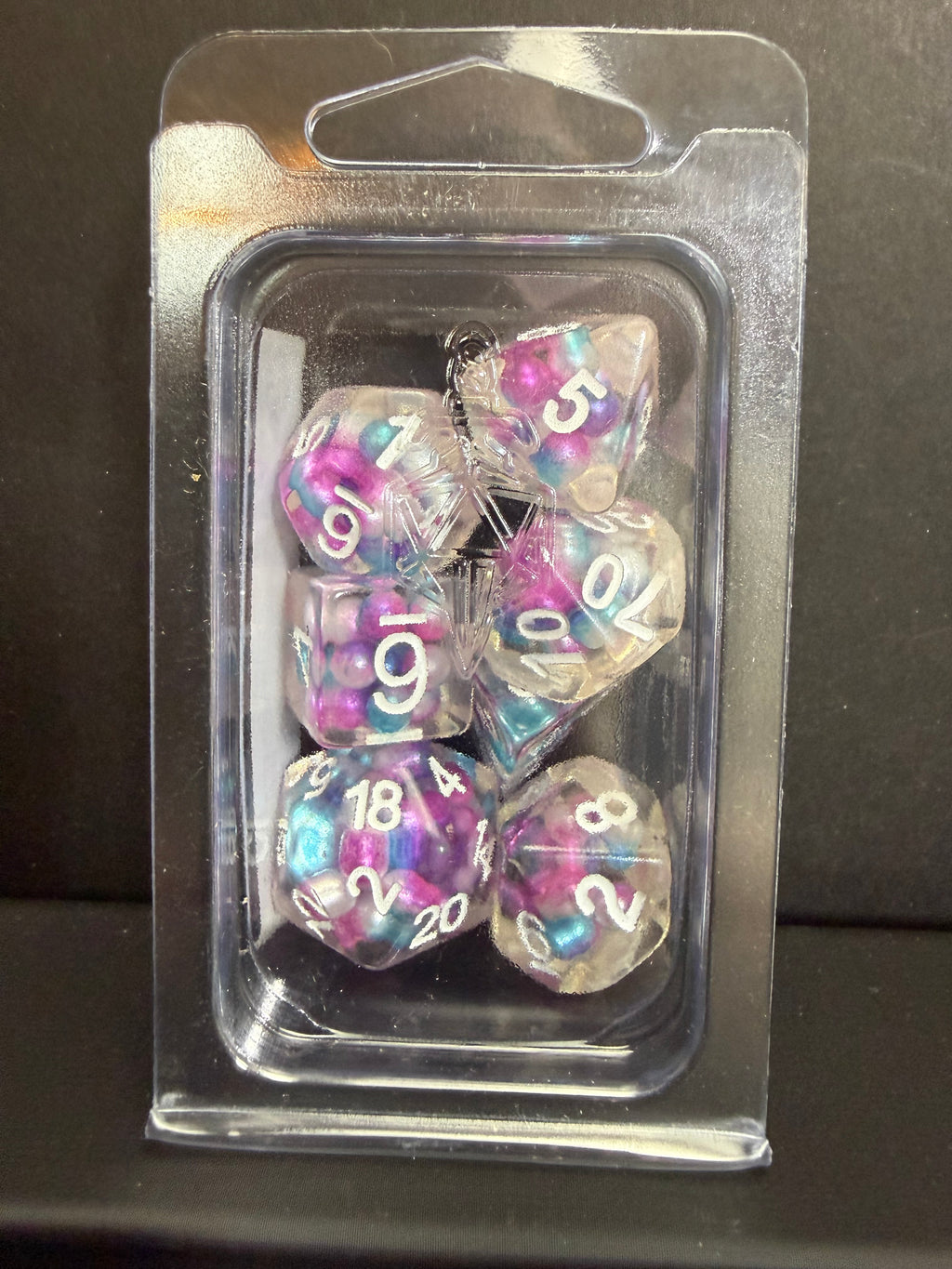 Fanroll 16mm Resin Poly Pearl Gradient: Purple/White/Teal Dice Set