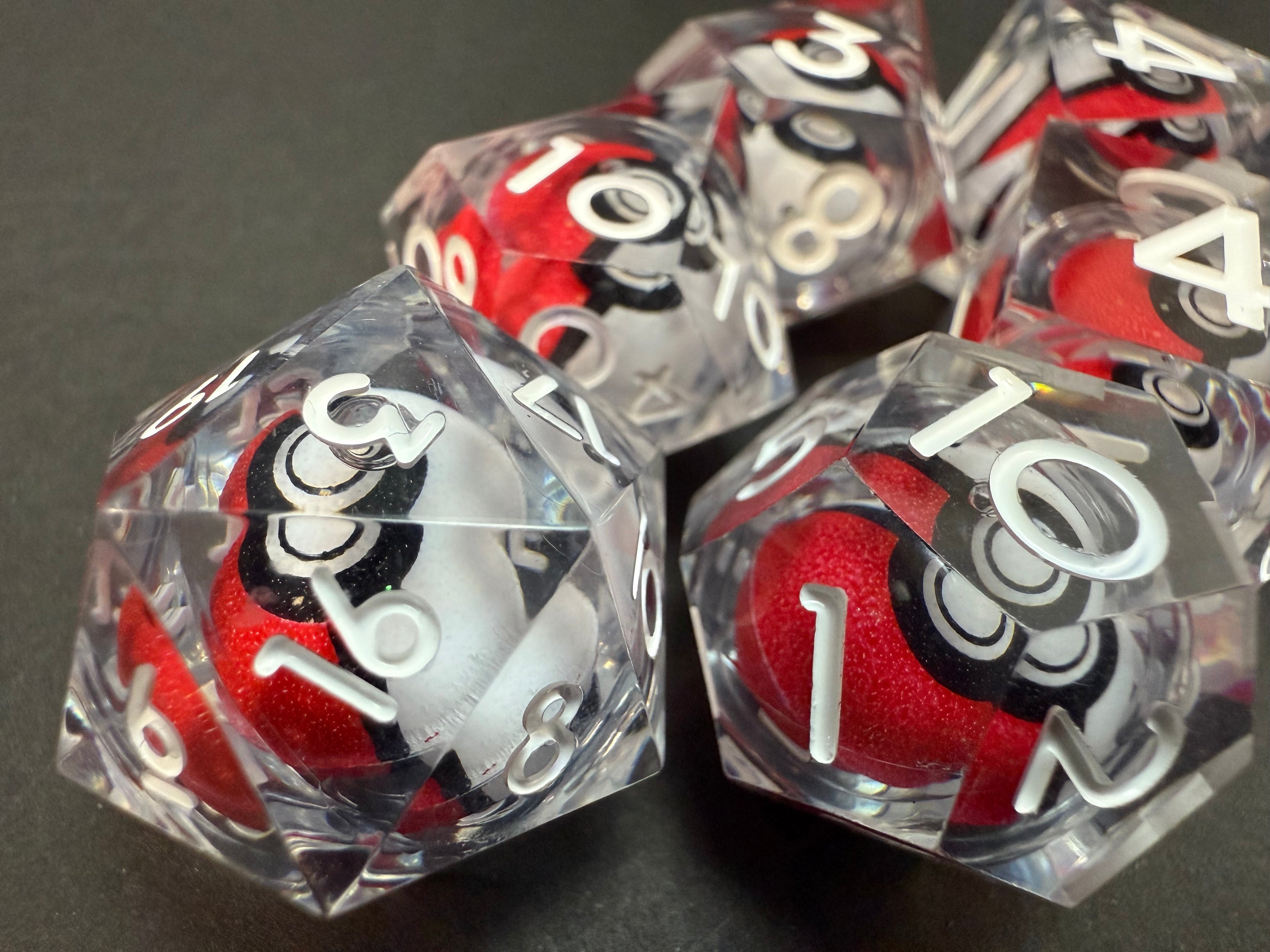 Pokemon Pokeball Rotating Resin Dice Set White Numbers 7PCS