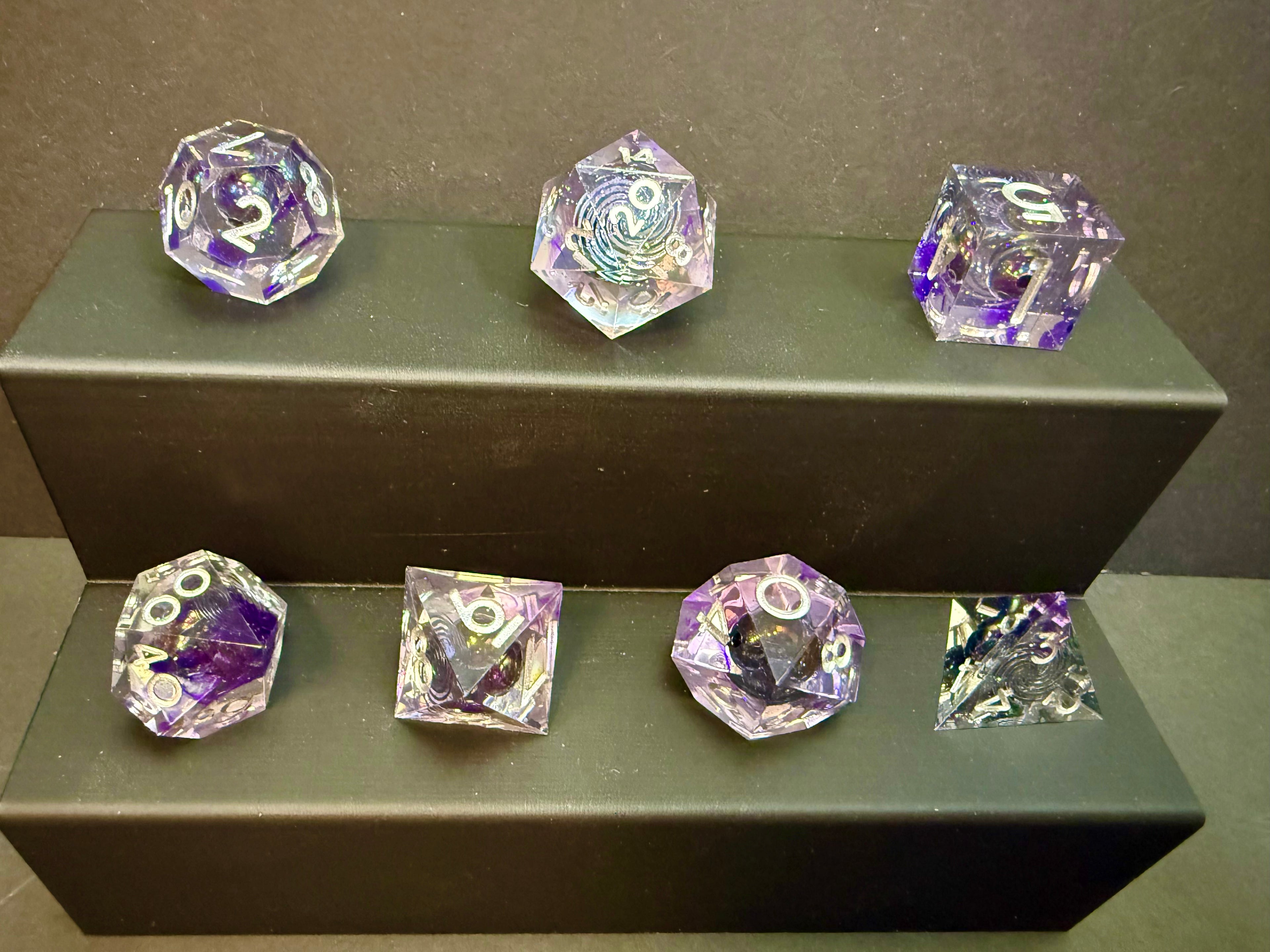Purple Galaxy Resin Dice Set Gold Numbers 7PCS