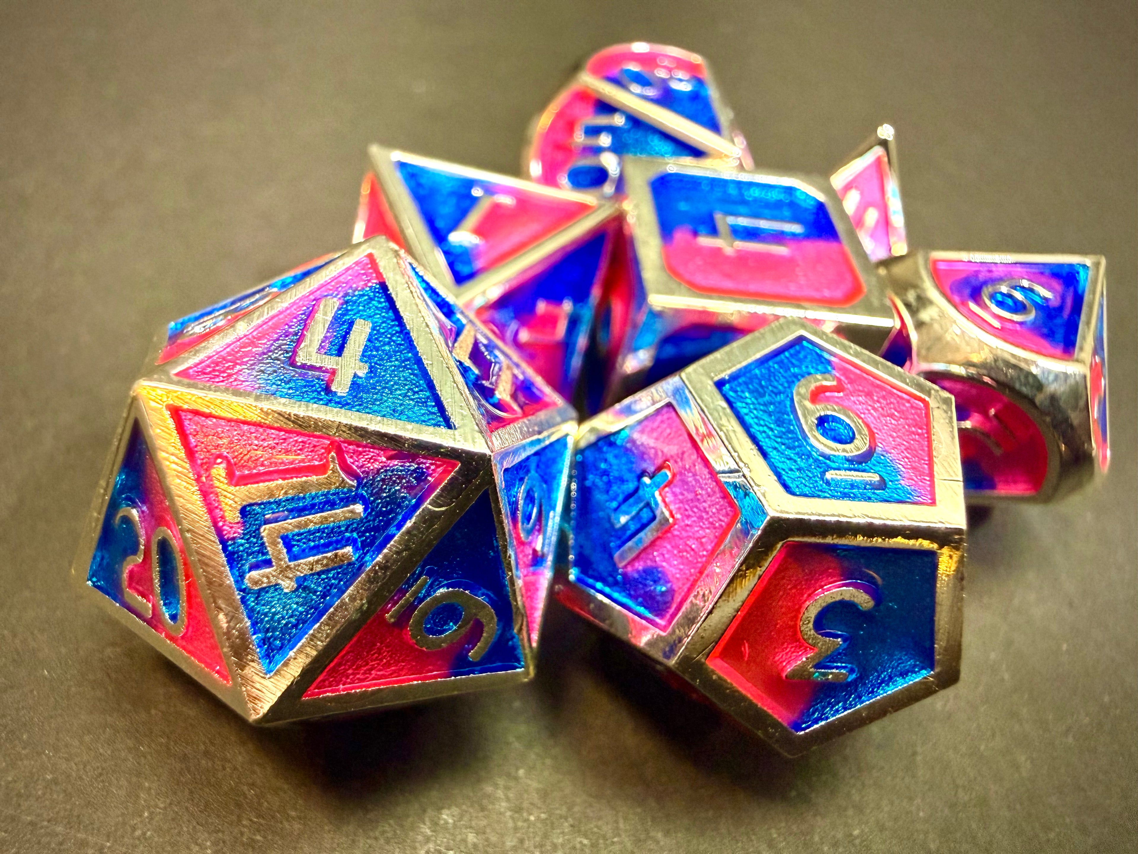 Pink & Blue Solid Metal Dice Set 7PCS