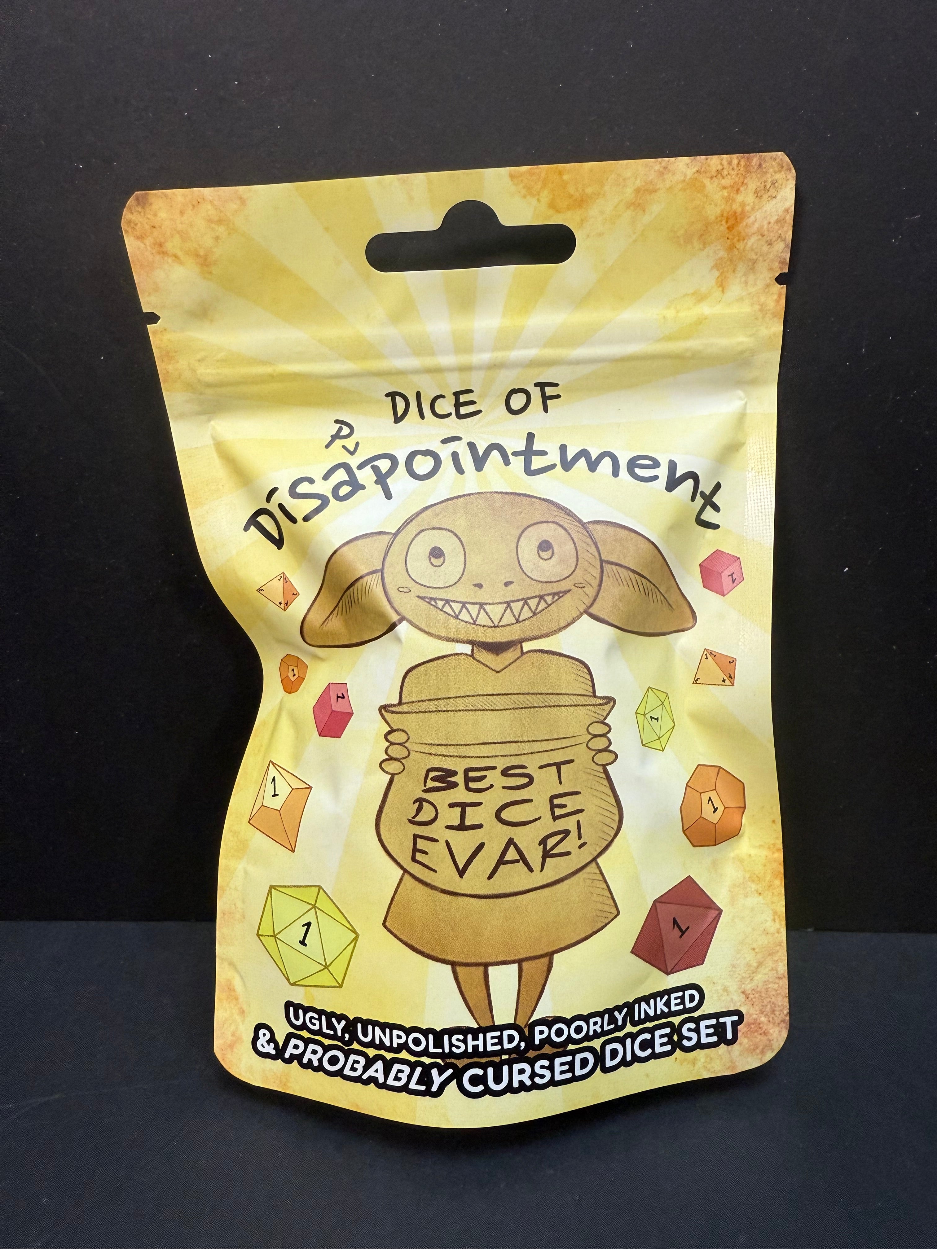 Mystery Goblin Dice of Disappointment & Brown Faux Leather Dice Bag Bundle