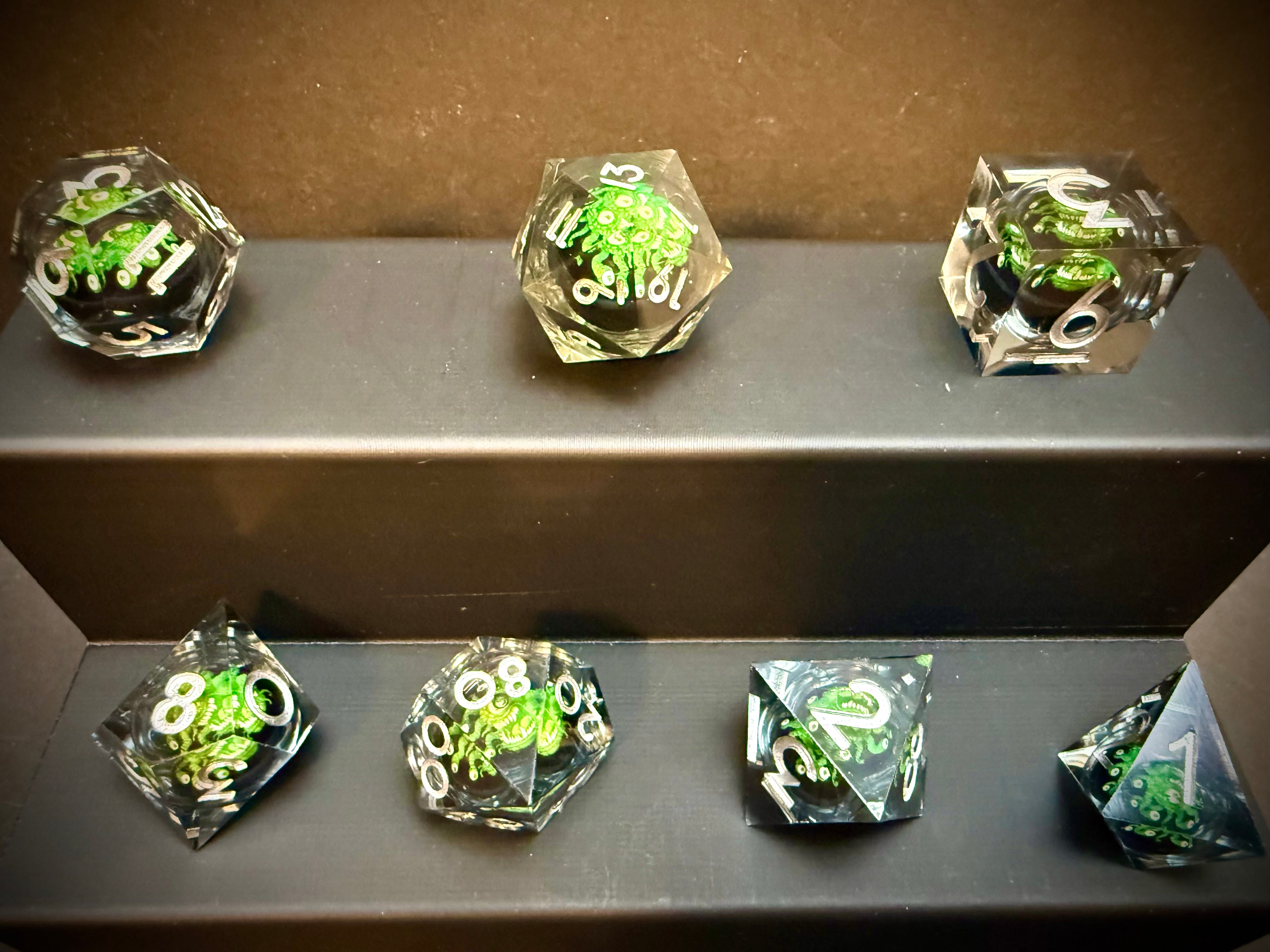 Green Beholder Rotating Core Resin Dice Set