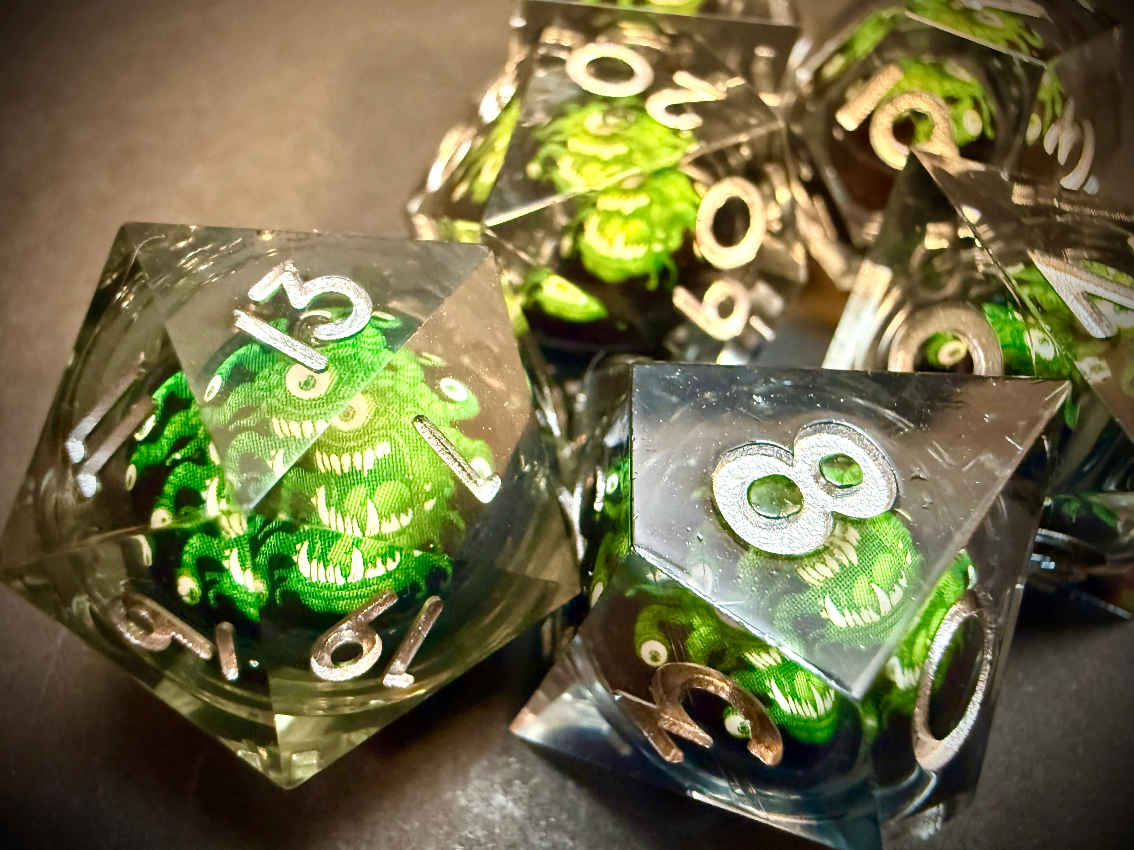 Green Beholder Rotating Core Resin Dice Set