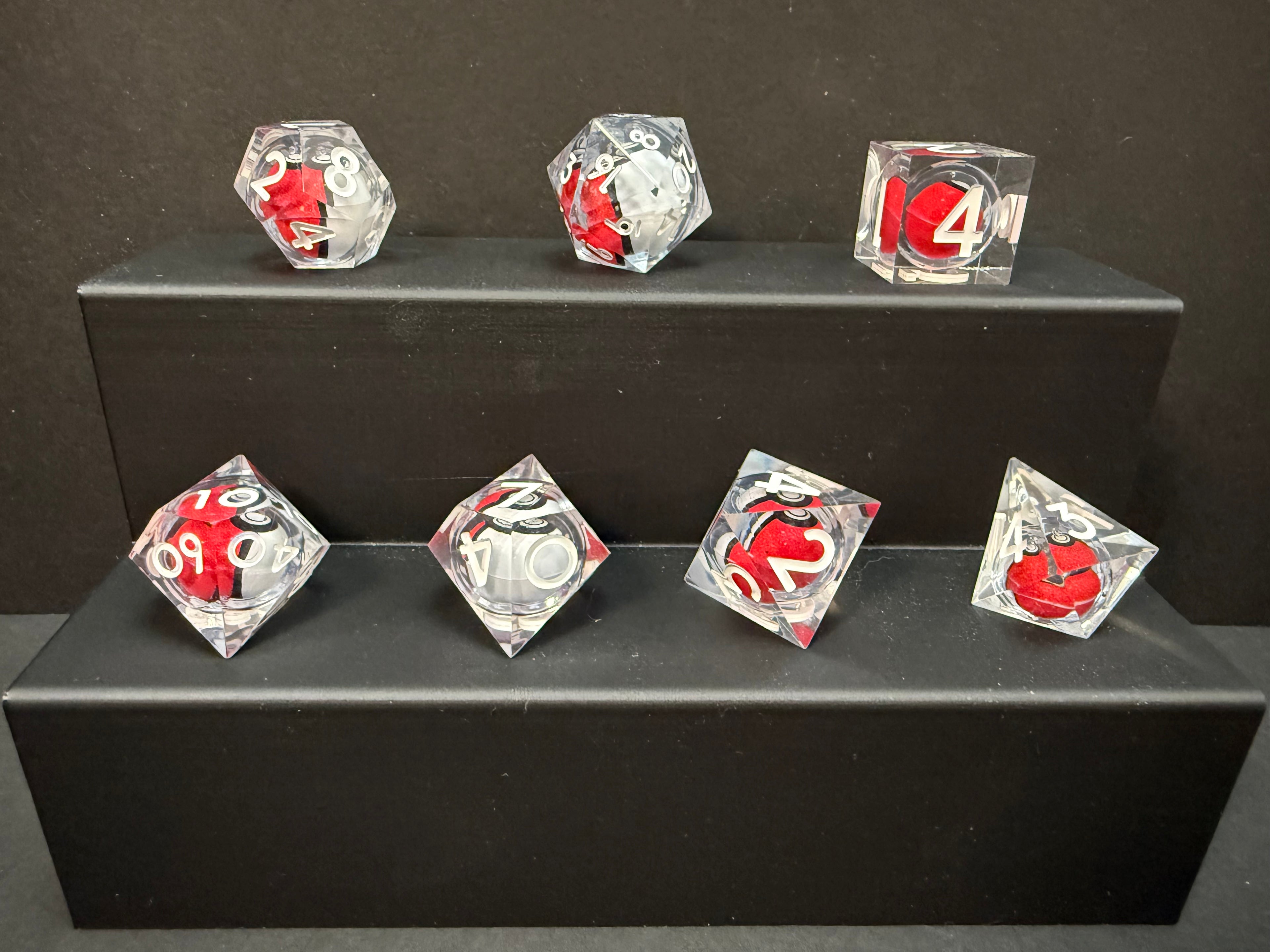 Pokemon Pokeball Rotating Resin Dice Set White Numbers 7PCS