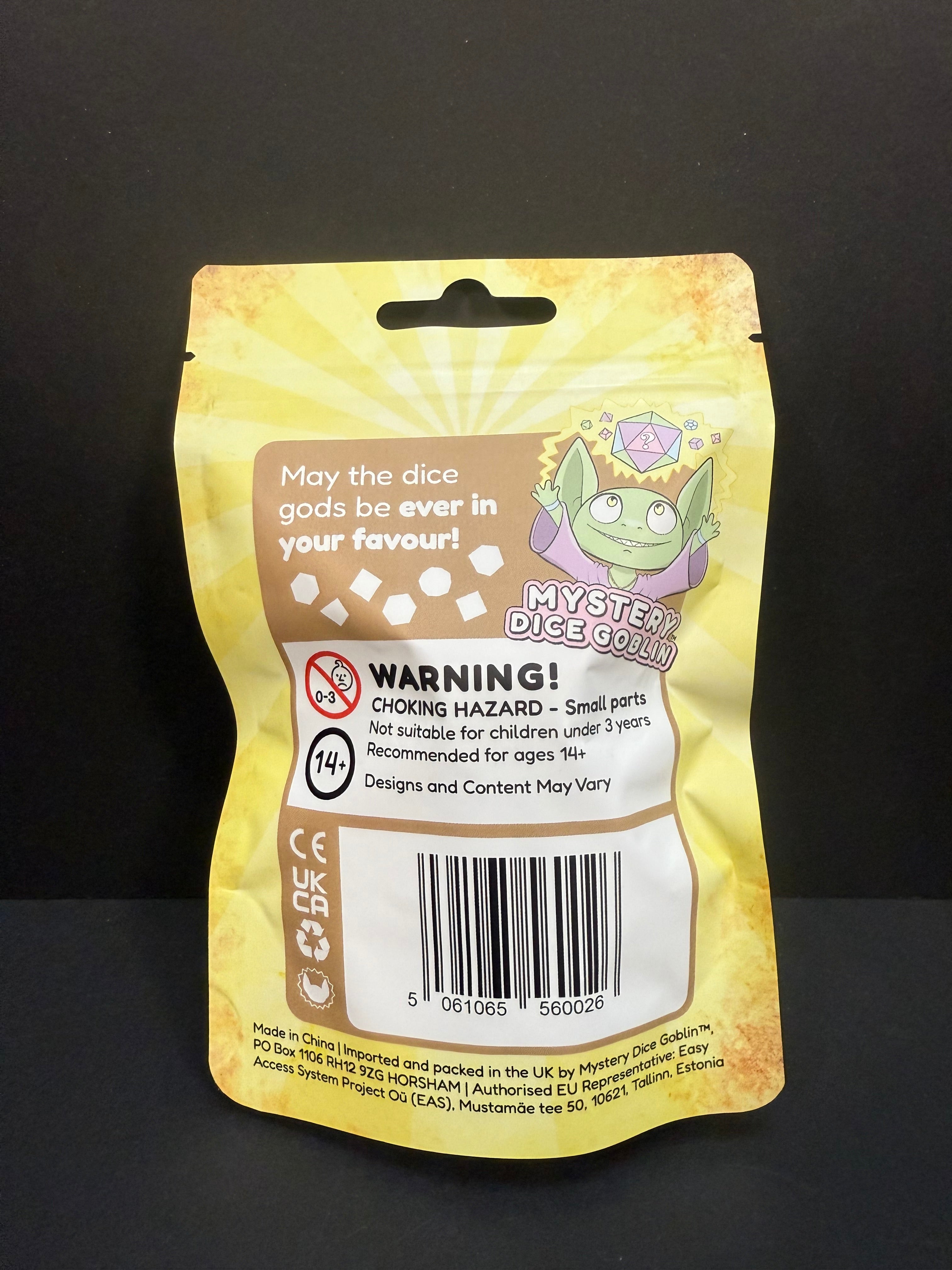 Mystery Goblin Dice of Disappointment & Brown Faux Leather Dice Bag Bundle