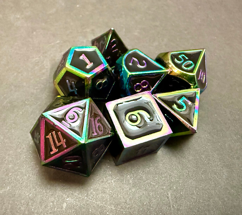 Black & Oilslick Solid Metal Dice Set 7PCS