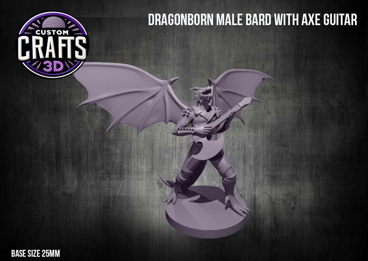 Dragonborn Male Bard with Axe Guitar 25mm Base