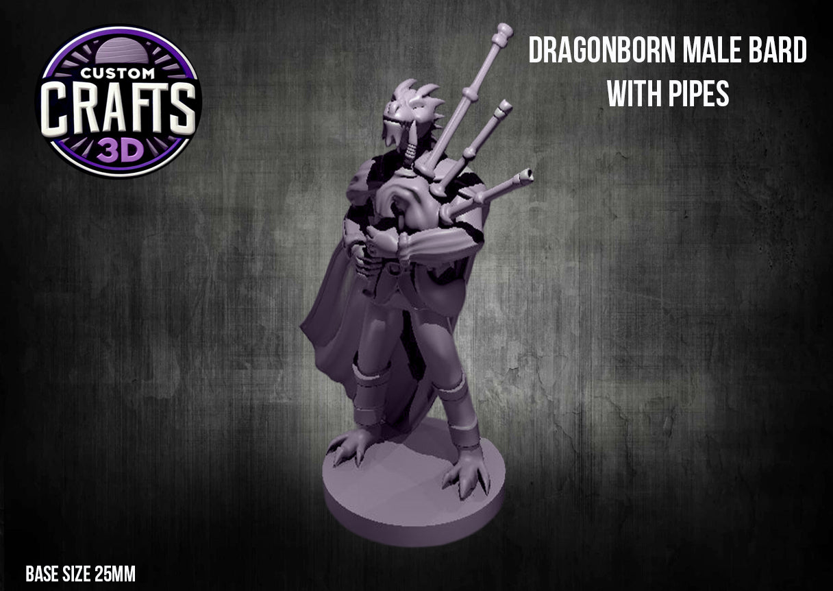 Dragonborn Male Bard with Pipes 25mm Base