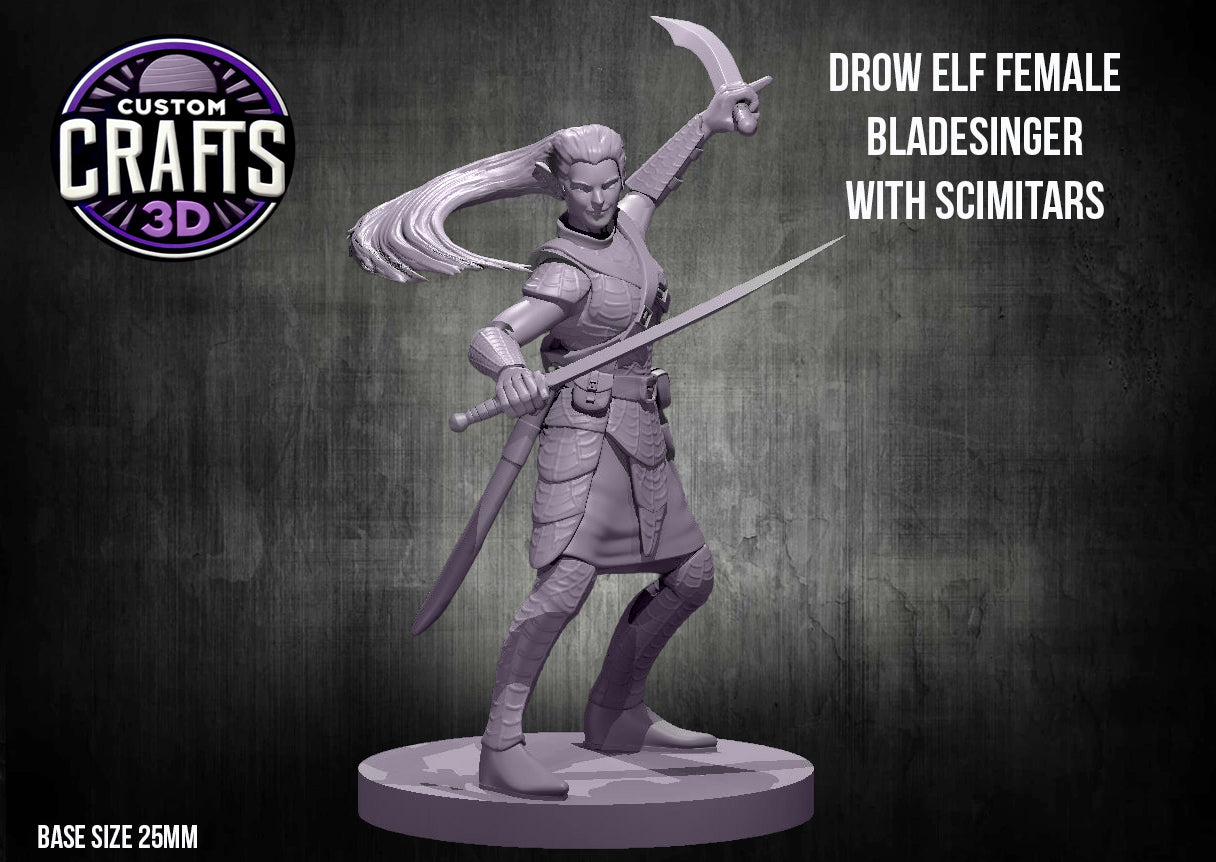 Elf Drow female Bladesinger with Scimitars 25mm Base