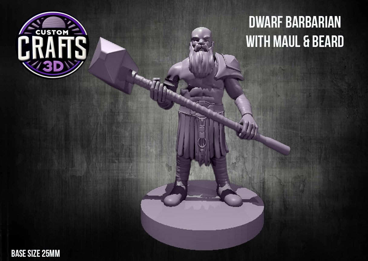 Dwarf Barbarian with Maul & Beard 25mm Base