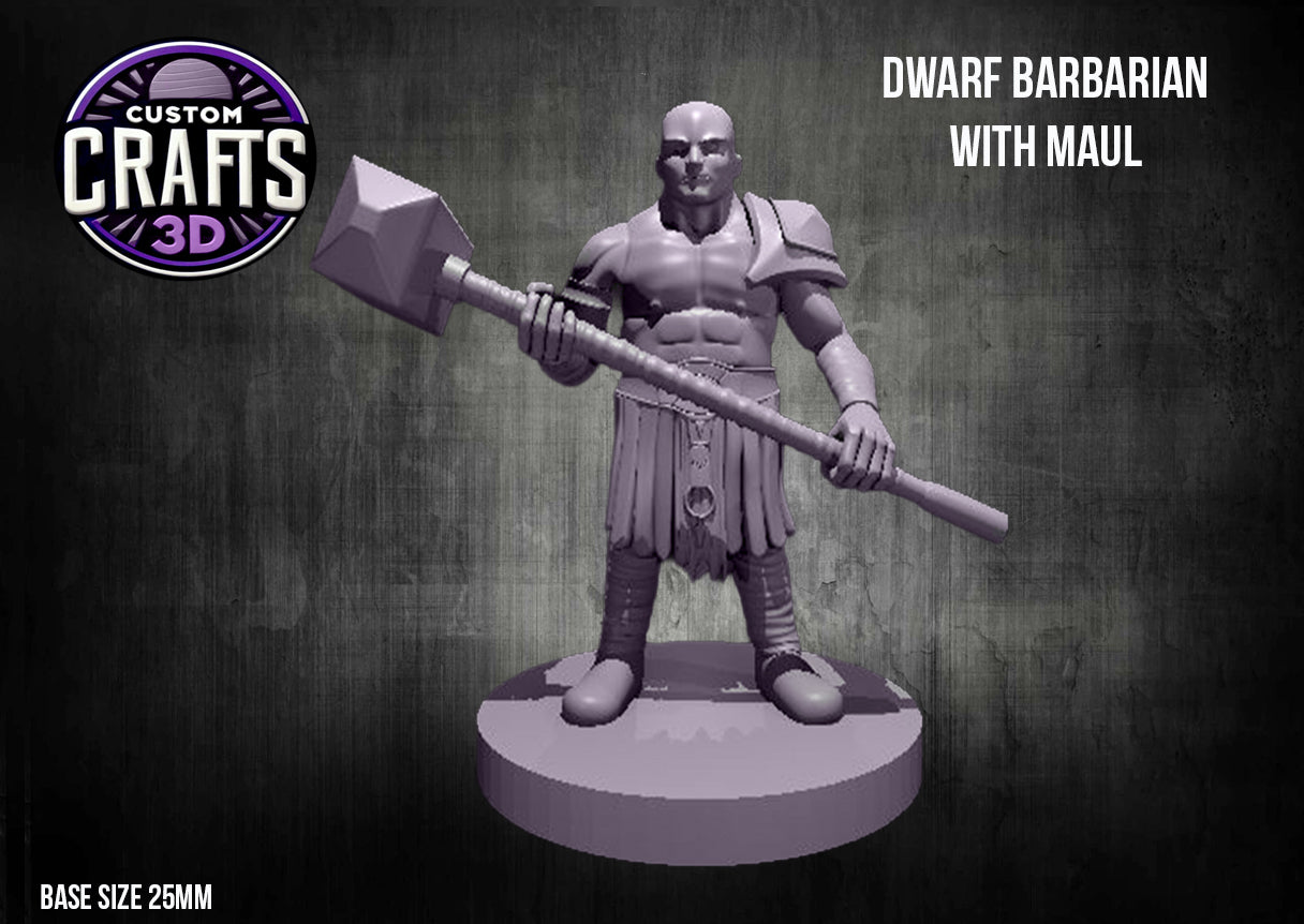 Dwarf Barbarian with Maul 25mm Base