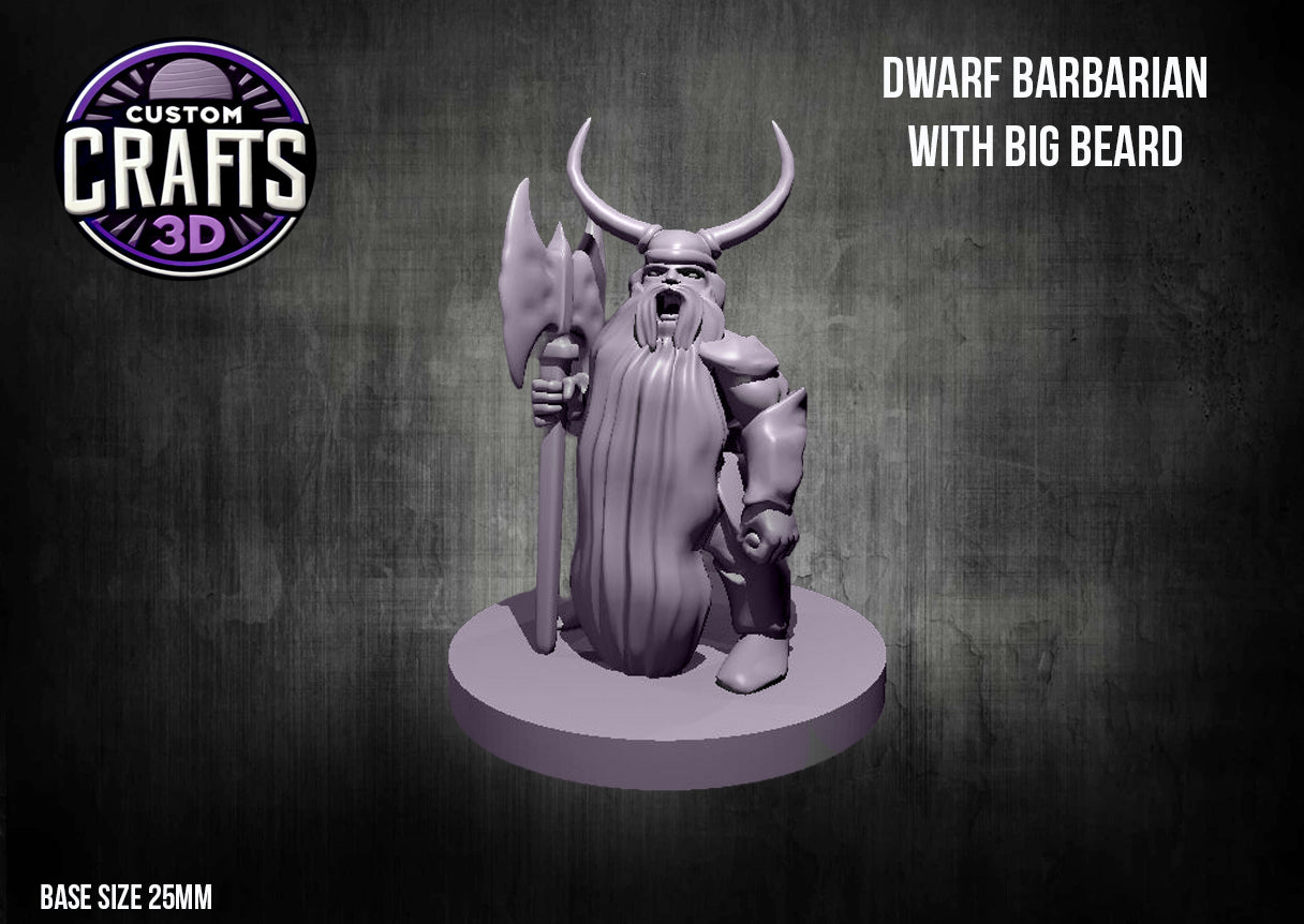 Dwarf Barbarian with big beard 25mm Base
