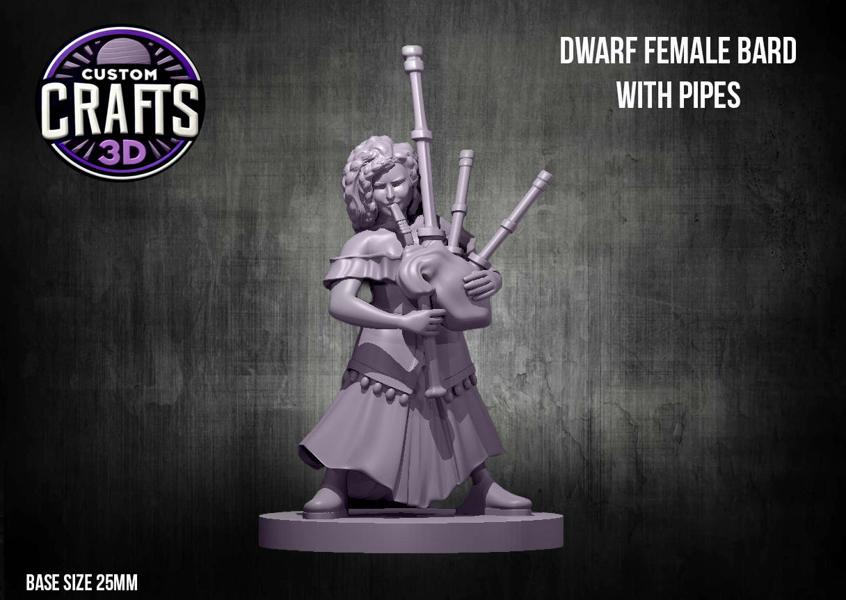 Dwarf Female Bard with Pipes 25mm Base