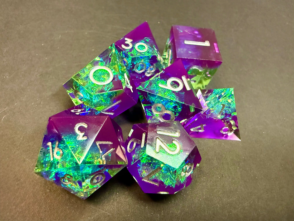 Purple & Green Resin Dice Set 7PCS