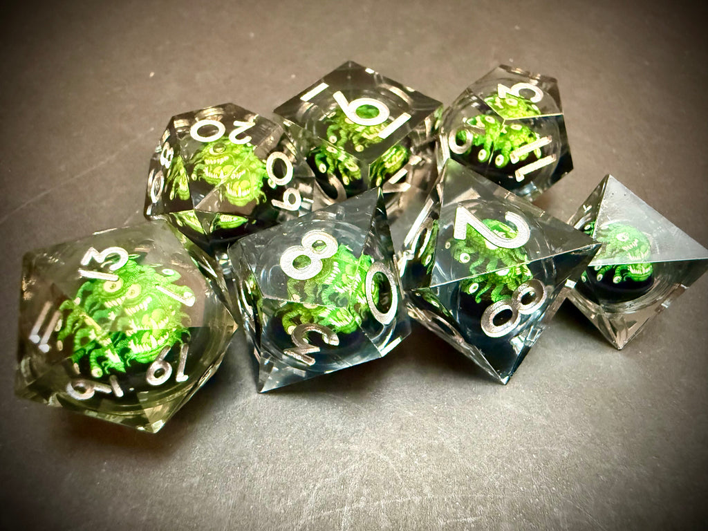 Green Beholder Rotating Core Resin Dice Set
