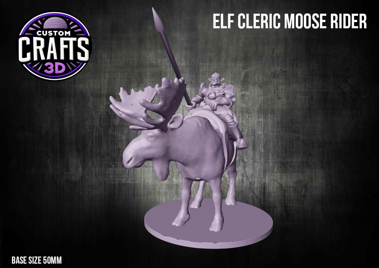Elf Cleric Moose Rider 50mm Base