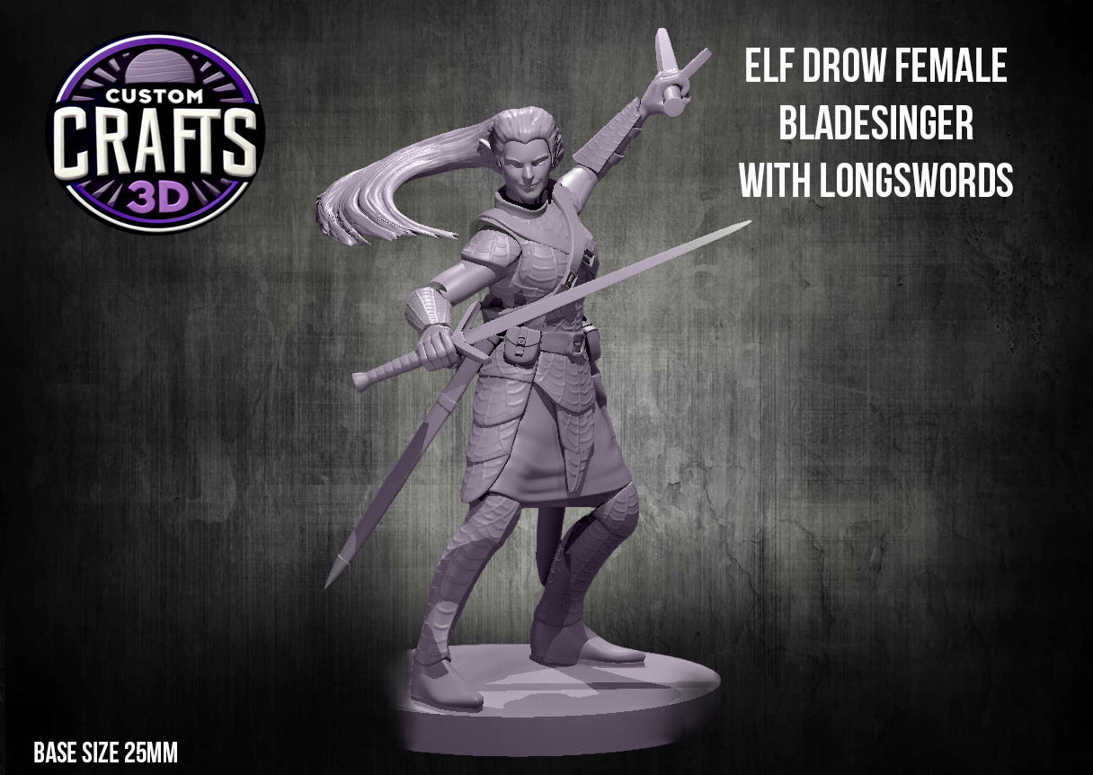 Elf Drow female Bladesinger with Longswords 25mm Base