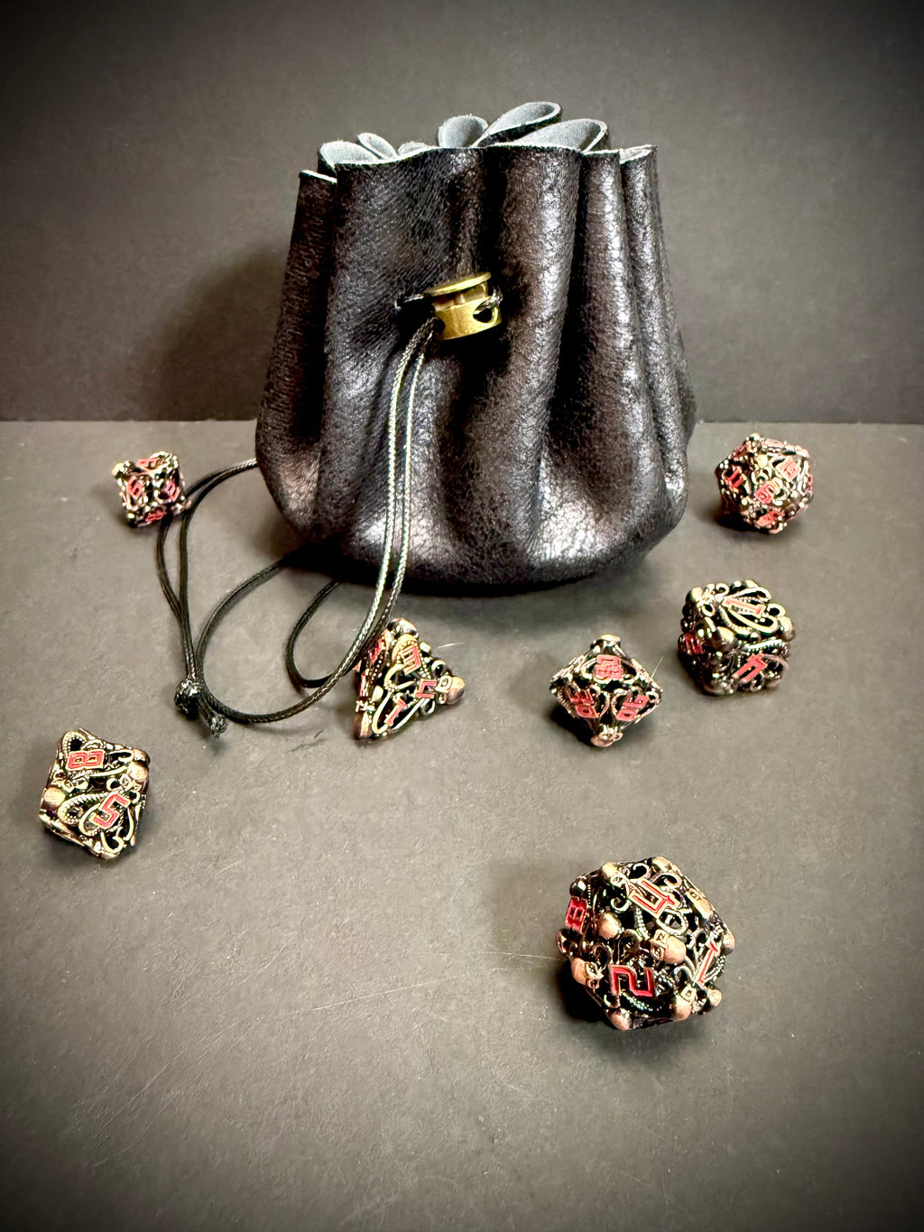 Midnight Lotus Faux Leather Dice Bag - Tray-Style