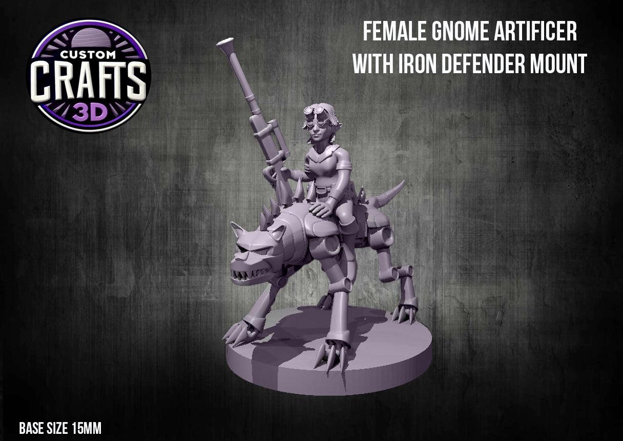 Gnome Artificer Female with Iron Defender Mount 15mm Base