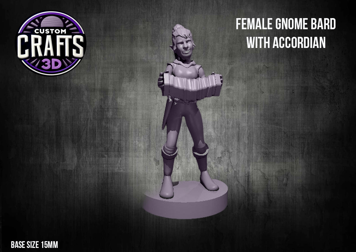 Gnome Bard Female with Accordian 15mm Base