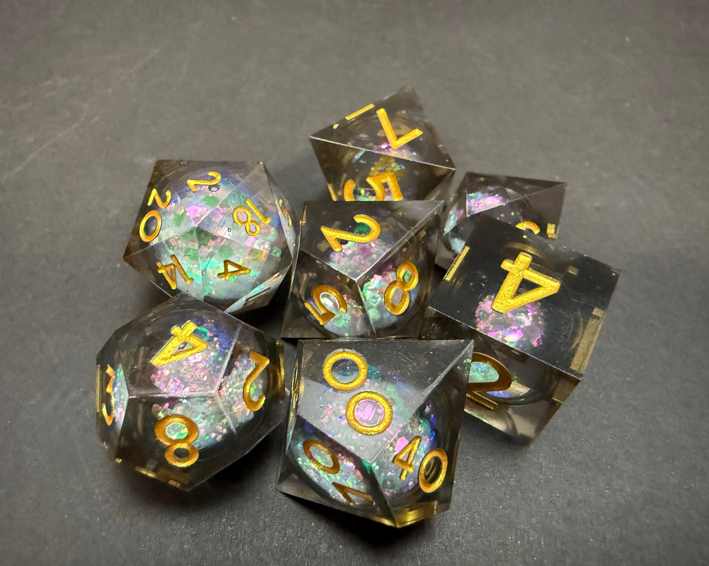 Black Liquid Core Sharp Edge Resin Dice Set 7PCS