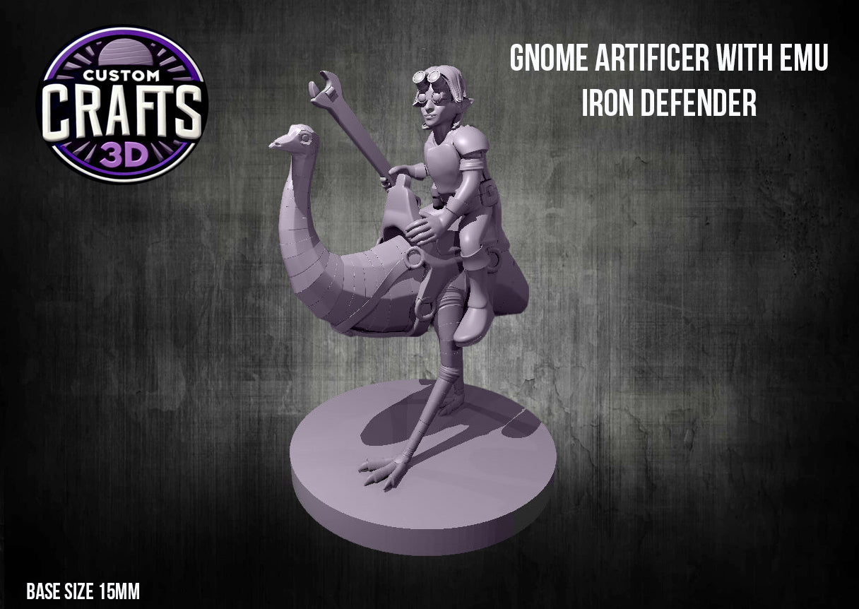 Gnome Artificer with Emu - Iron Defender 15mm Base