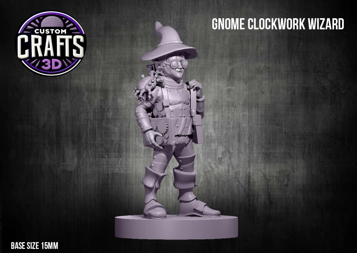 Gnome Clockwork Wizard 15mm Base