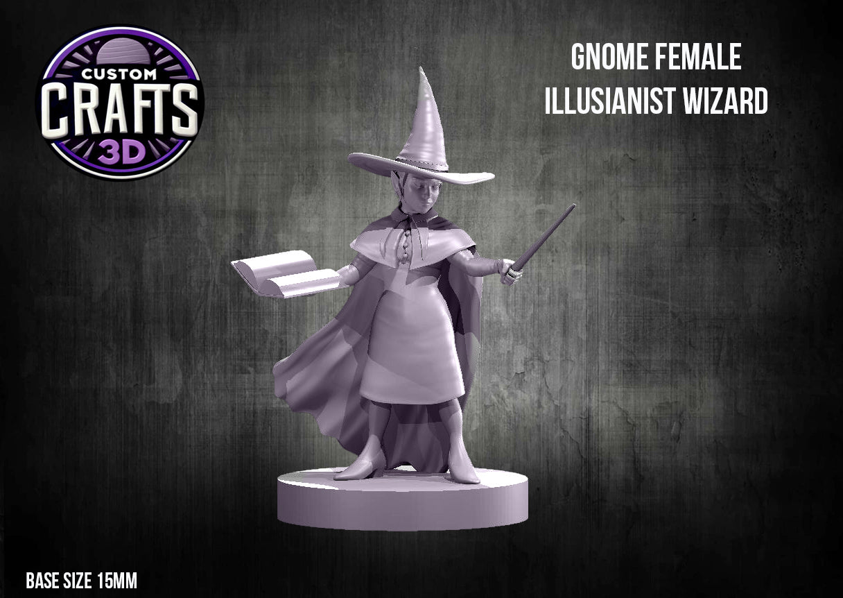 Gnome Female Illusionist Wizard 15mm Base