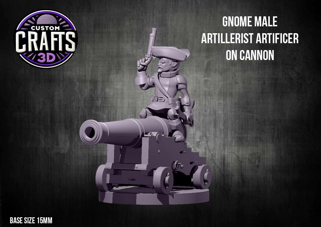 Gnome Male Artillerist Artificer on Cannon 15mm Base