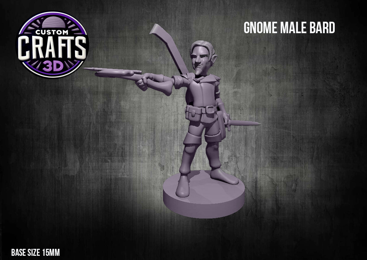 Gnome Male Bard 15mm Base