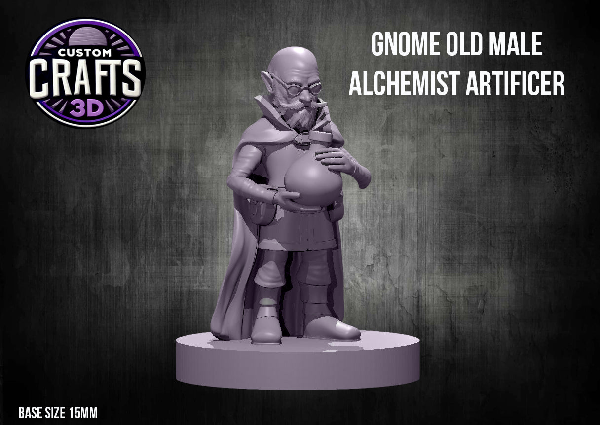 Gnome Old Male Alchemist Artificer 15mm Base