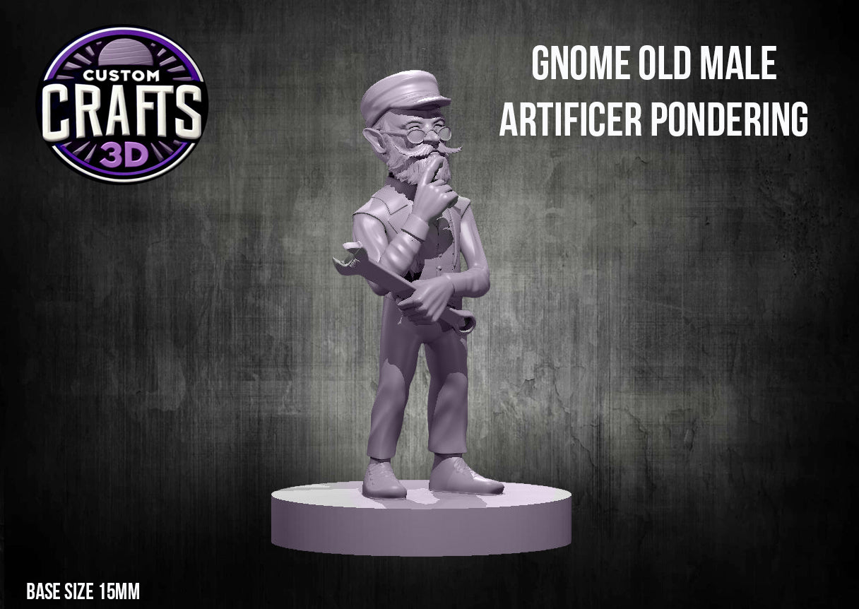 Gnome Old Male Artificer Pondering 15mm Base