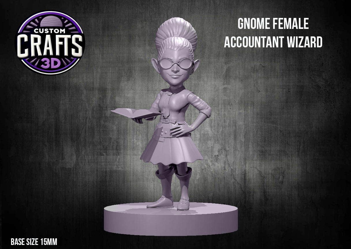 Gnome Female Accountant Wizard 15mm Base