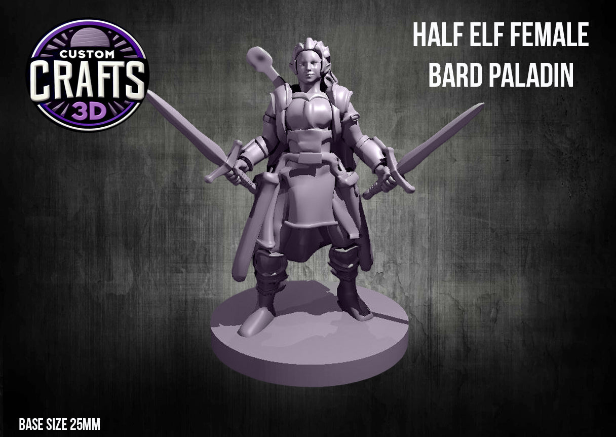 Half Elf Female Bard Paladin 25mm Base