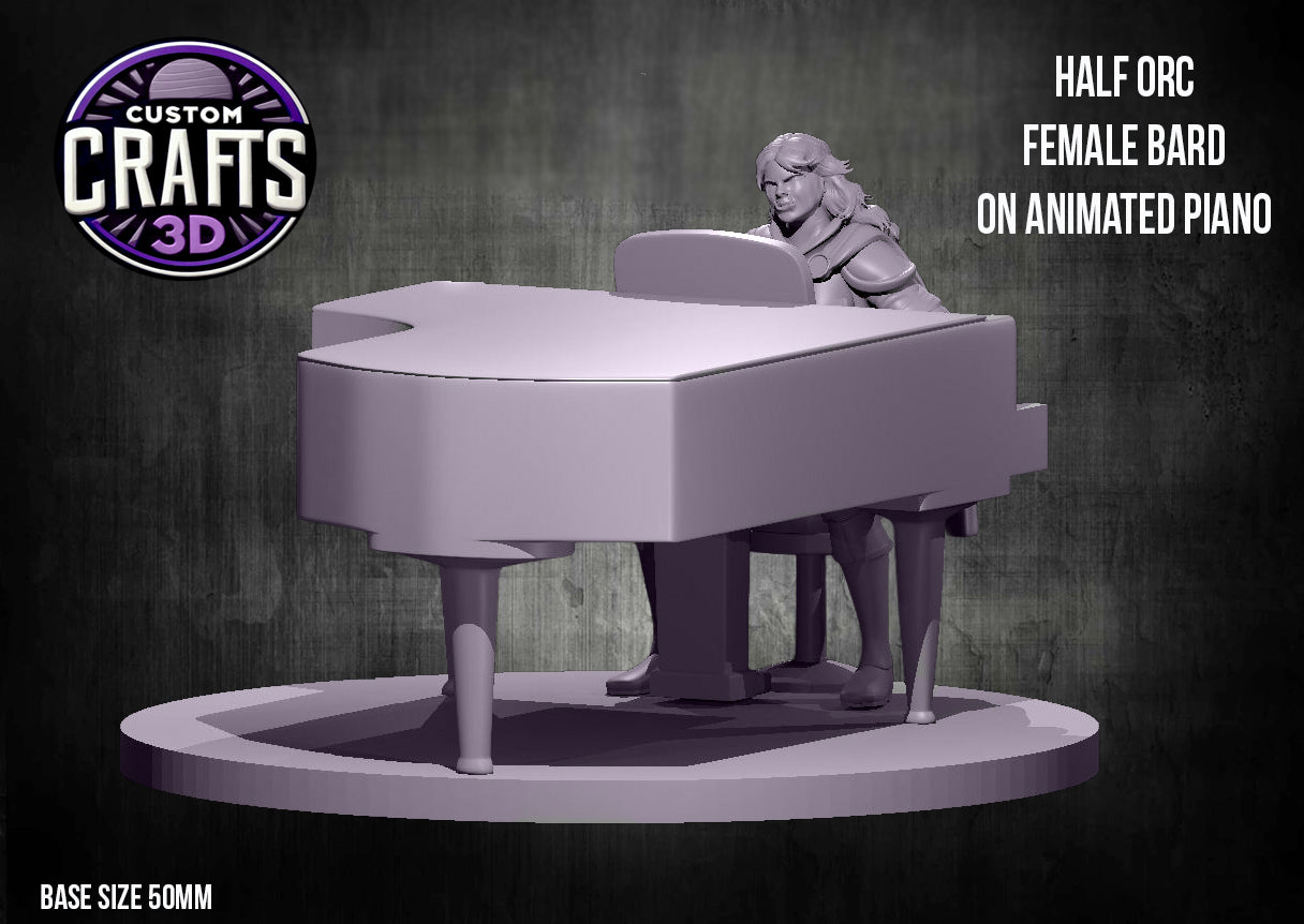 Half Orc Female Bard on Animated Piano 50mm Base